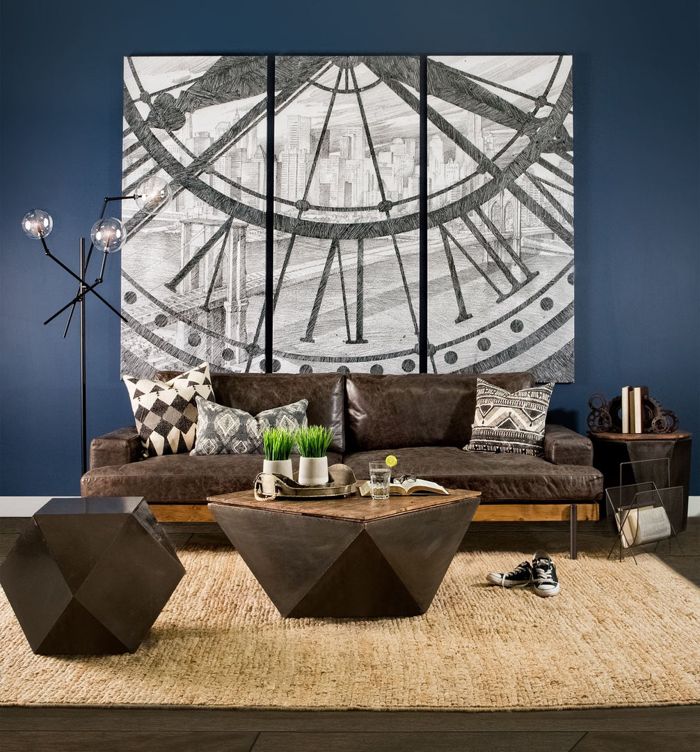 Esagono Octagonal Black Metal-Clad Reclaimed Wood End/Side Table w/ Storage