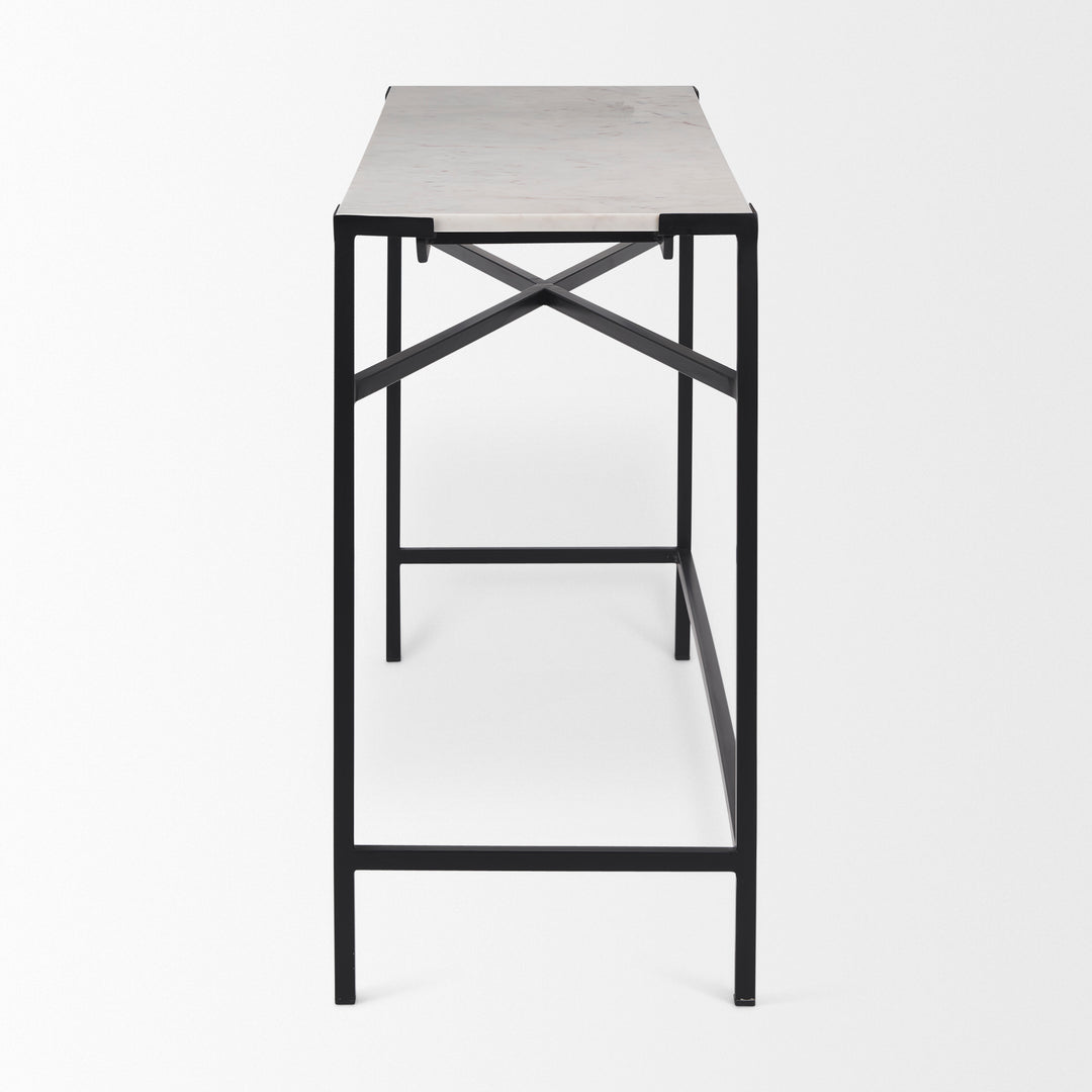 Lucas 50 X 16 X 30 White Marble Top Black Metal Frame Console Table
