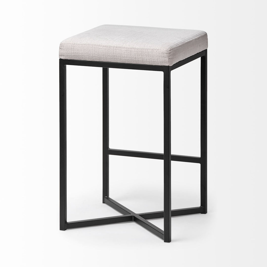 Frodo 26" Seat Height White Fabric Seat Black Metal Base Stool
