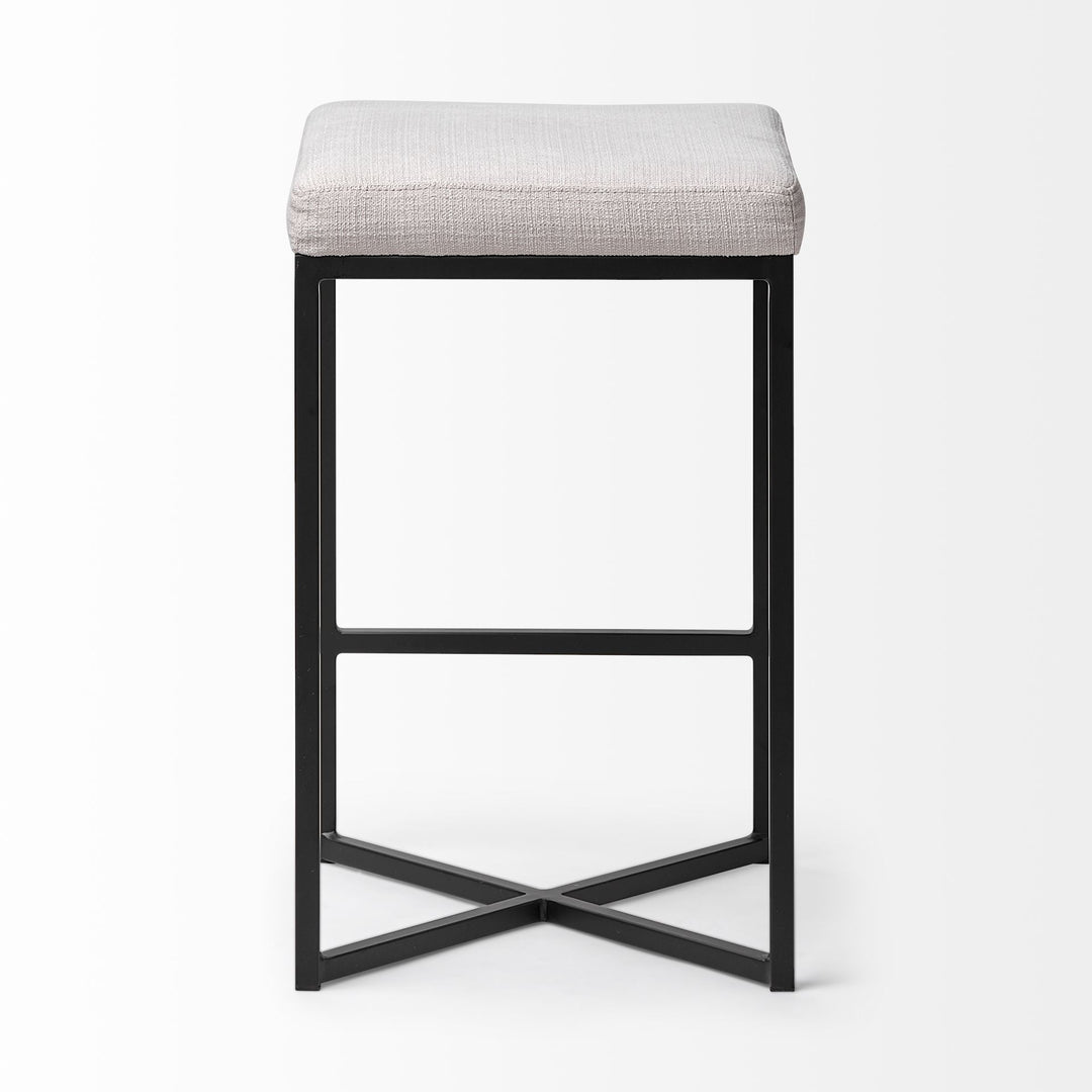 Frodo 26" Seat Height White Fabric Seat Black Metal Base Stool