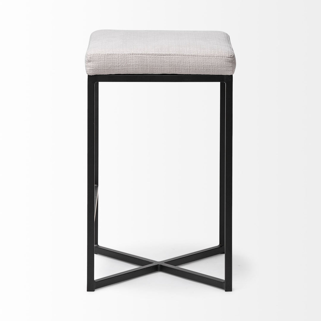 Frodo 26" Seat Height White Fabric Seat Black Metal Base Stool