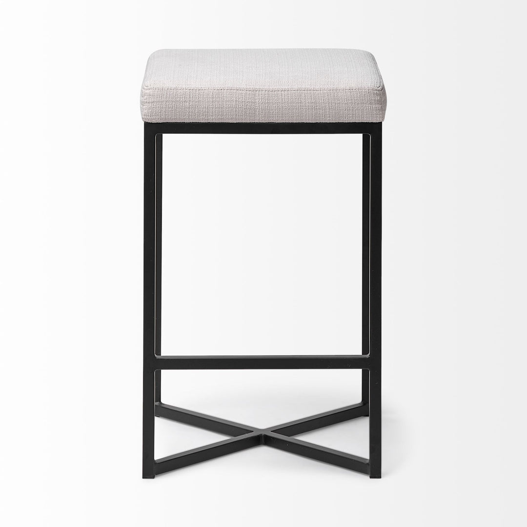 Frodo 26" Seat Height White Fabric Seat Black Metal Base Stool