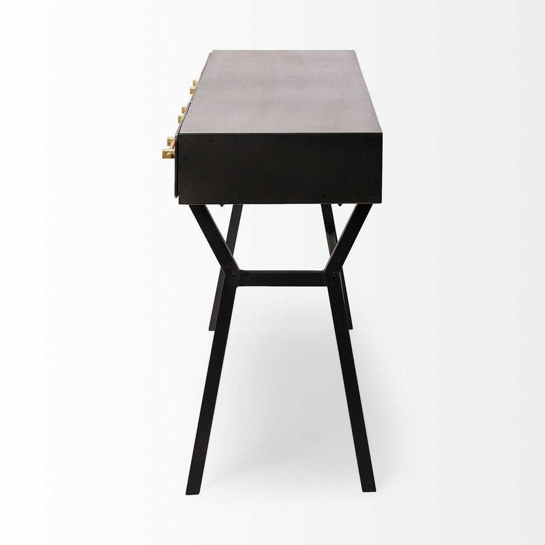 Vince 51L x 18W Black Metal W/Gold Accents 3 Drawer Office Desk