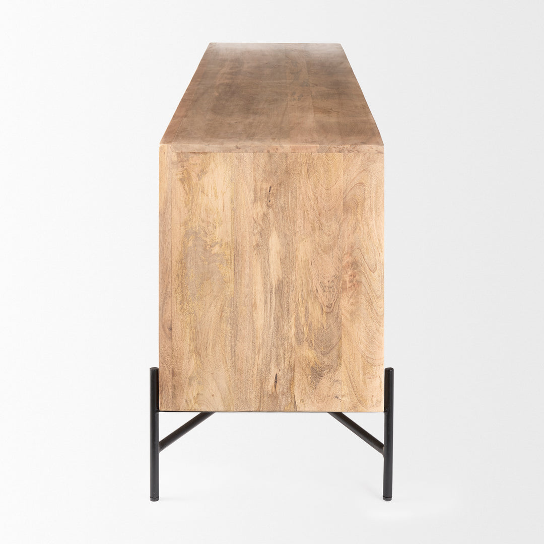 Cairo 78x19 Brown Solid Wood Black Metal Base 4 Door Cabinet Sideboard