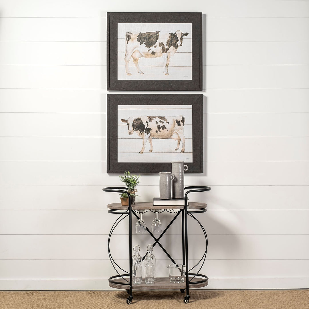 Marlon Black Metal Frame Two Tier Shelves w/Stemware holder Bar Cart