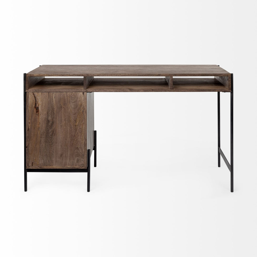Glenn VII 56L x 22W Dark Brown Wood w/ Black Iron Frame, 3 Drawer Office Desk