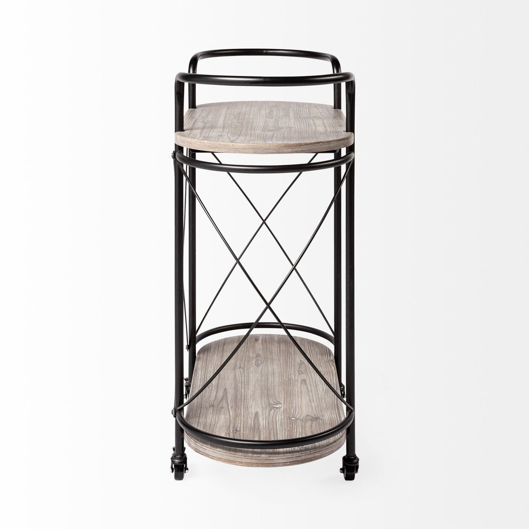 Marlon Black Metal Frame Two Tier Shelves w/Stemware holder Bar Cart