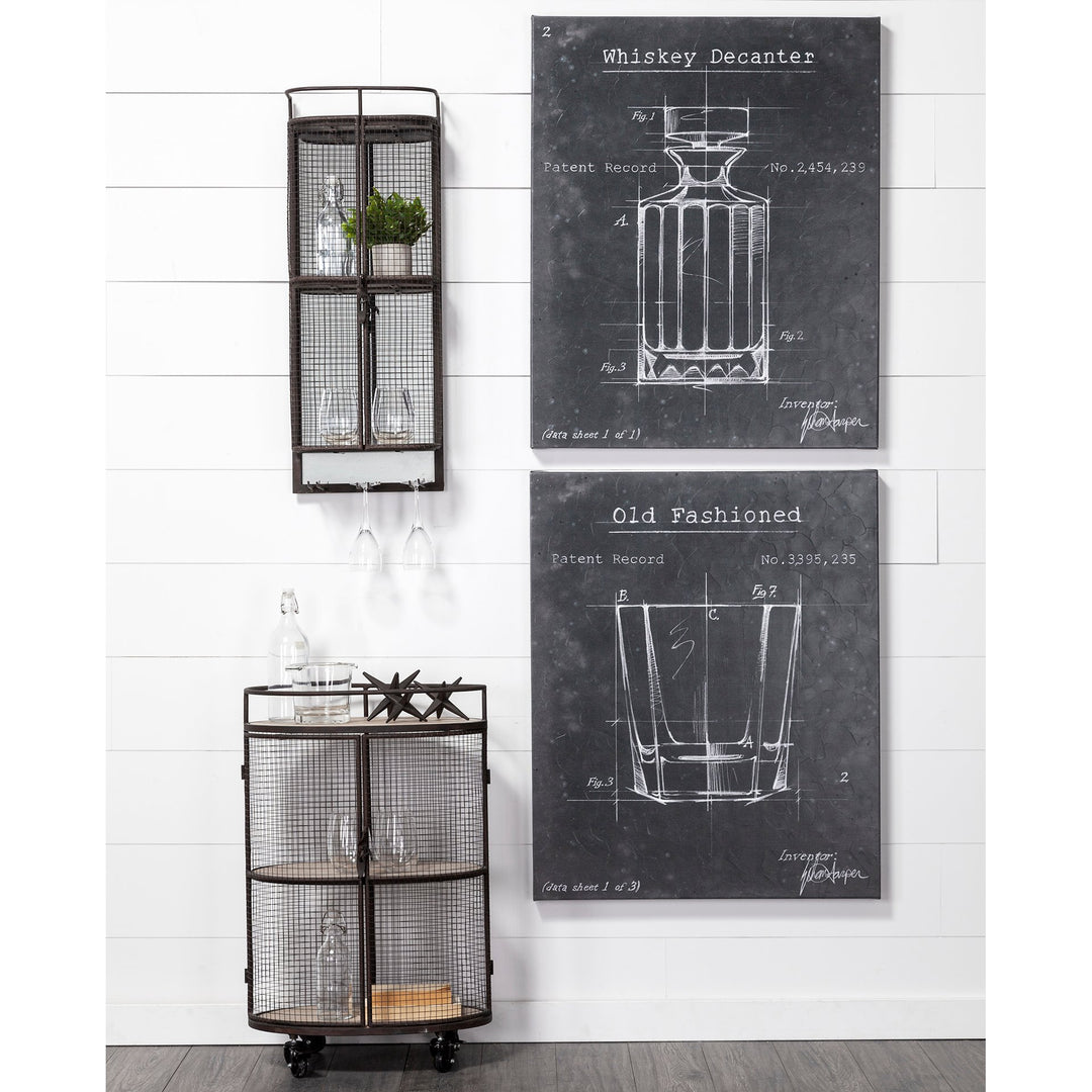Saluti II Black Metal Frame cage w/three wood shelves oval Bar Cart
