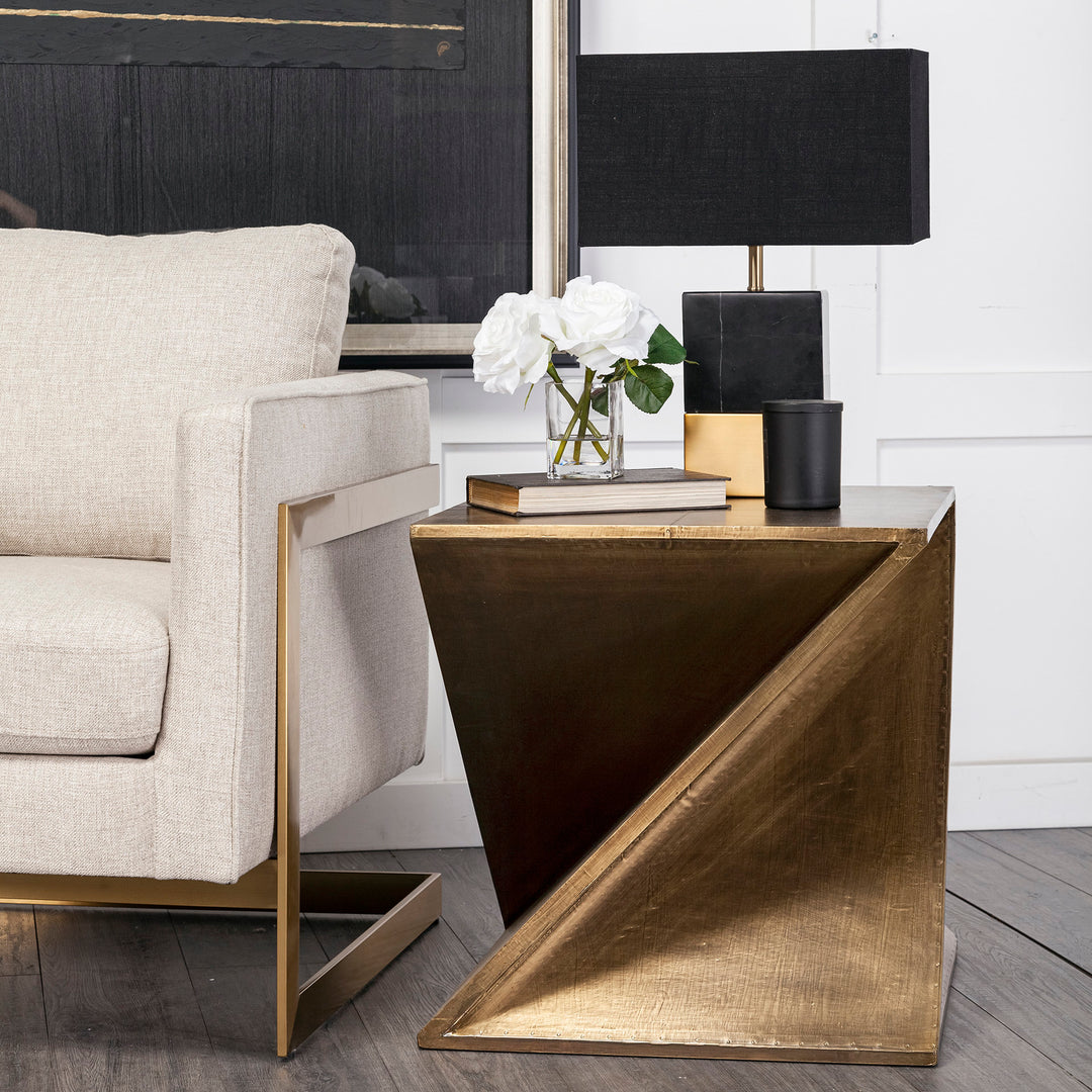 Zelda 20L x 20W Gold Metal-Cladded Z-Shaped Wooden Accent Table