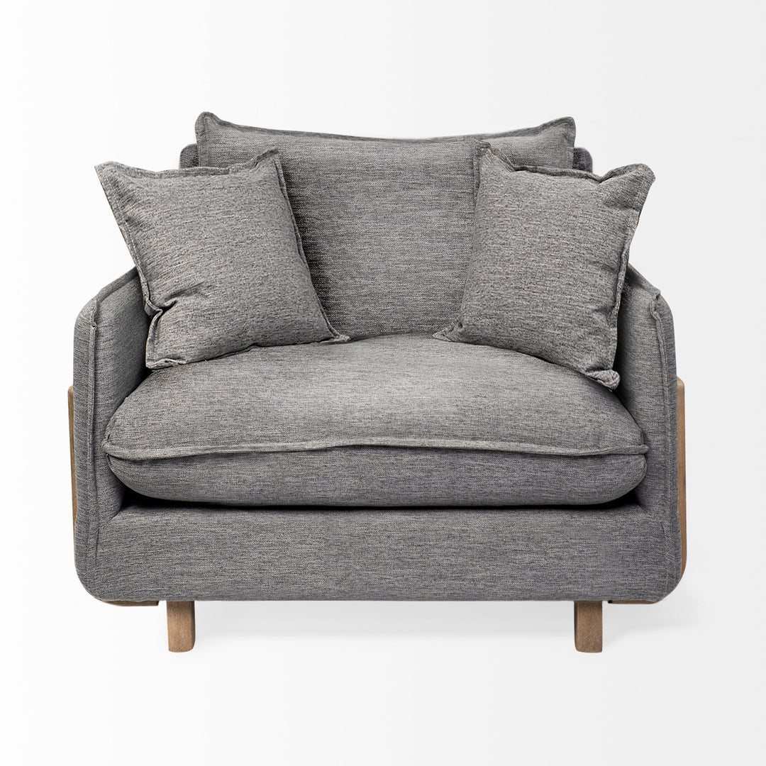 Roy II Castlerock Gray Upholstered and Brown Wood Frame Arm Chair