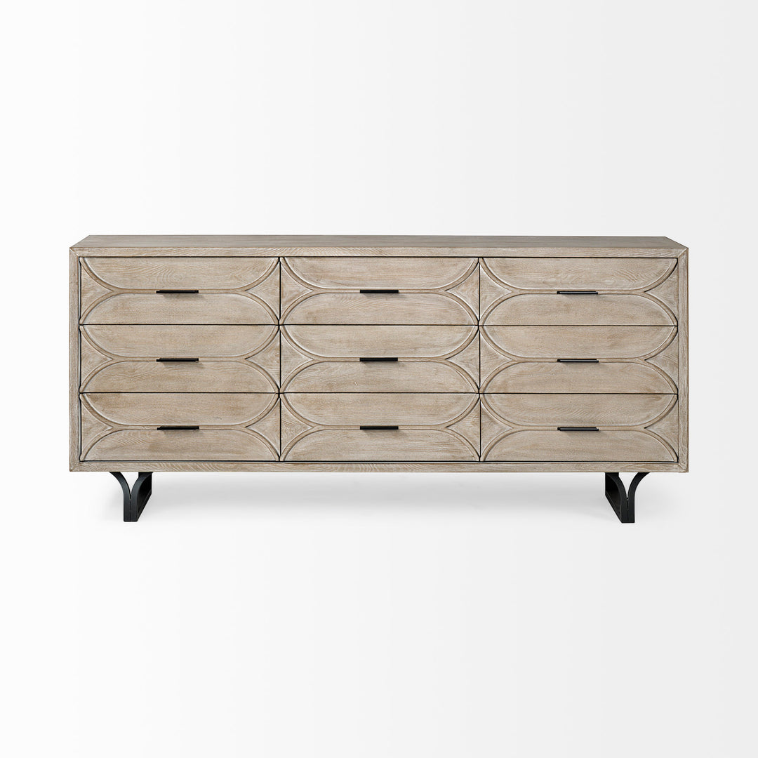 Giselle II Brown Fir Veneer W/Black Metal Leg 9 Drawer Sideboard