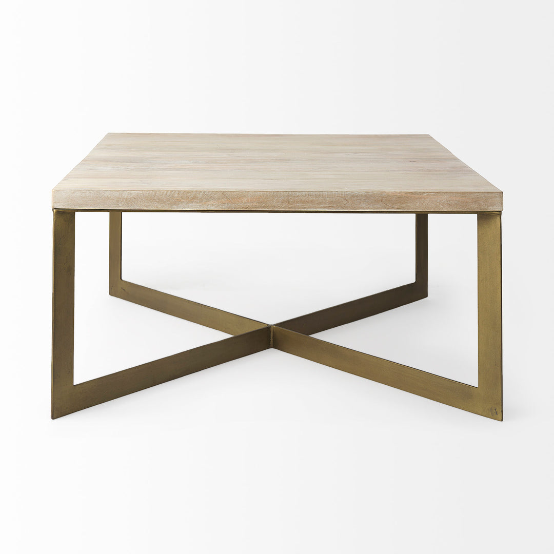 Faye 34L x 34W x 17H Beige Finished Wood W/Gold Metal Base Square Coffee Table