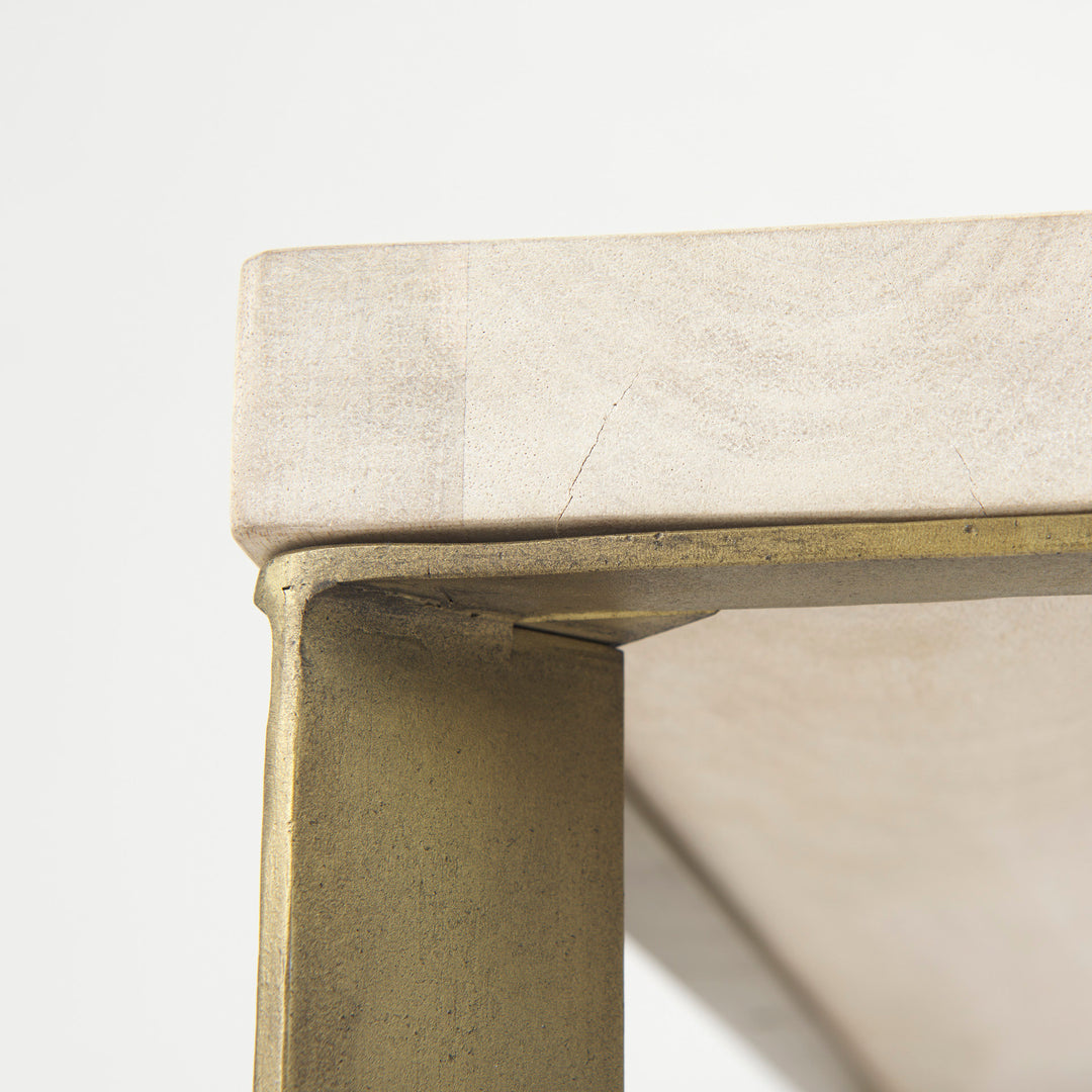 Faye 34L x 34W x 17H Beige Finished Wood W/Gold Metal Base Square Coffee Table