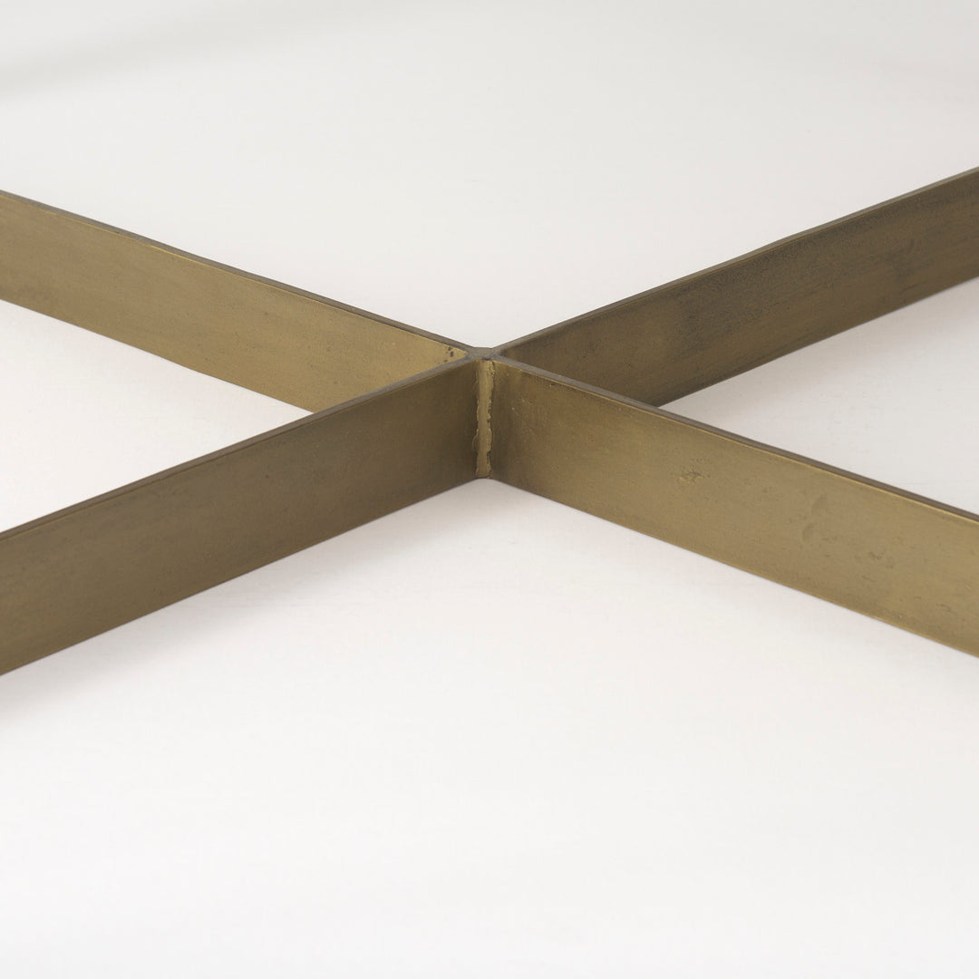 Faye 34L x 34W x 17H Beige Finished Wood W/Gold Metal Base Square Coffee Table