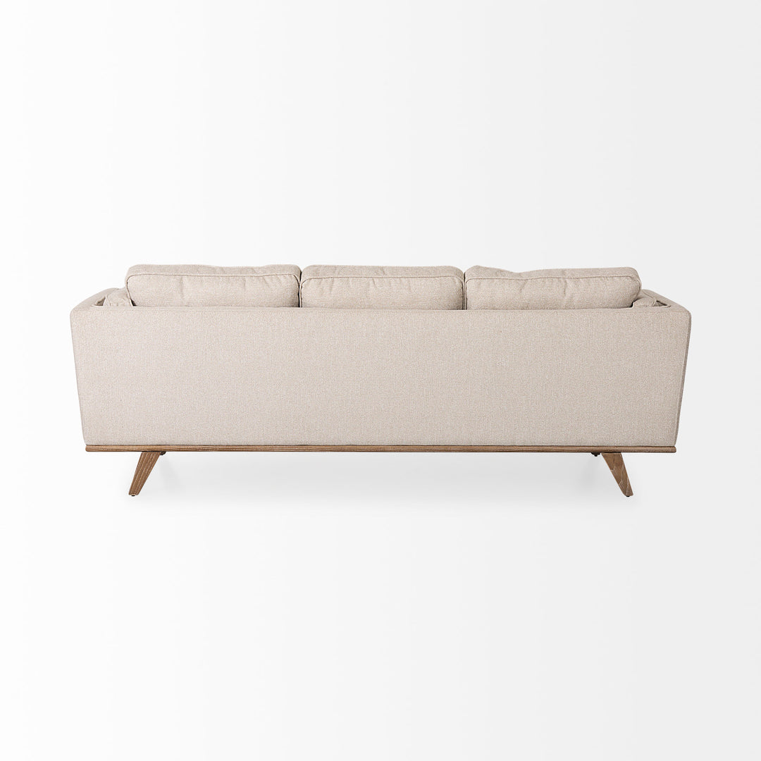 Brooks 90.2L x 34.8W x 33.5H Cream Fabric Three Seater Sofa W/ Medium Brown Wooden Legs
