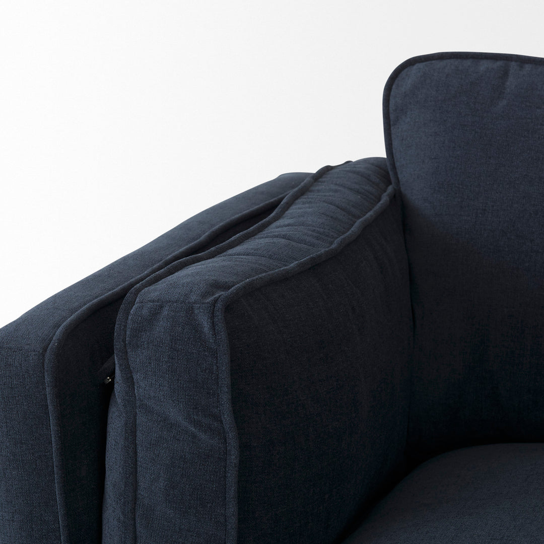 Brooks 90.2L x 34.8W x 33.5H Navy Blue Fabric Three Seater Sofa W/ Medium Brown Wooden Legs