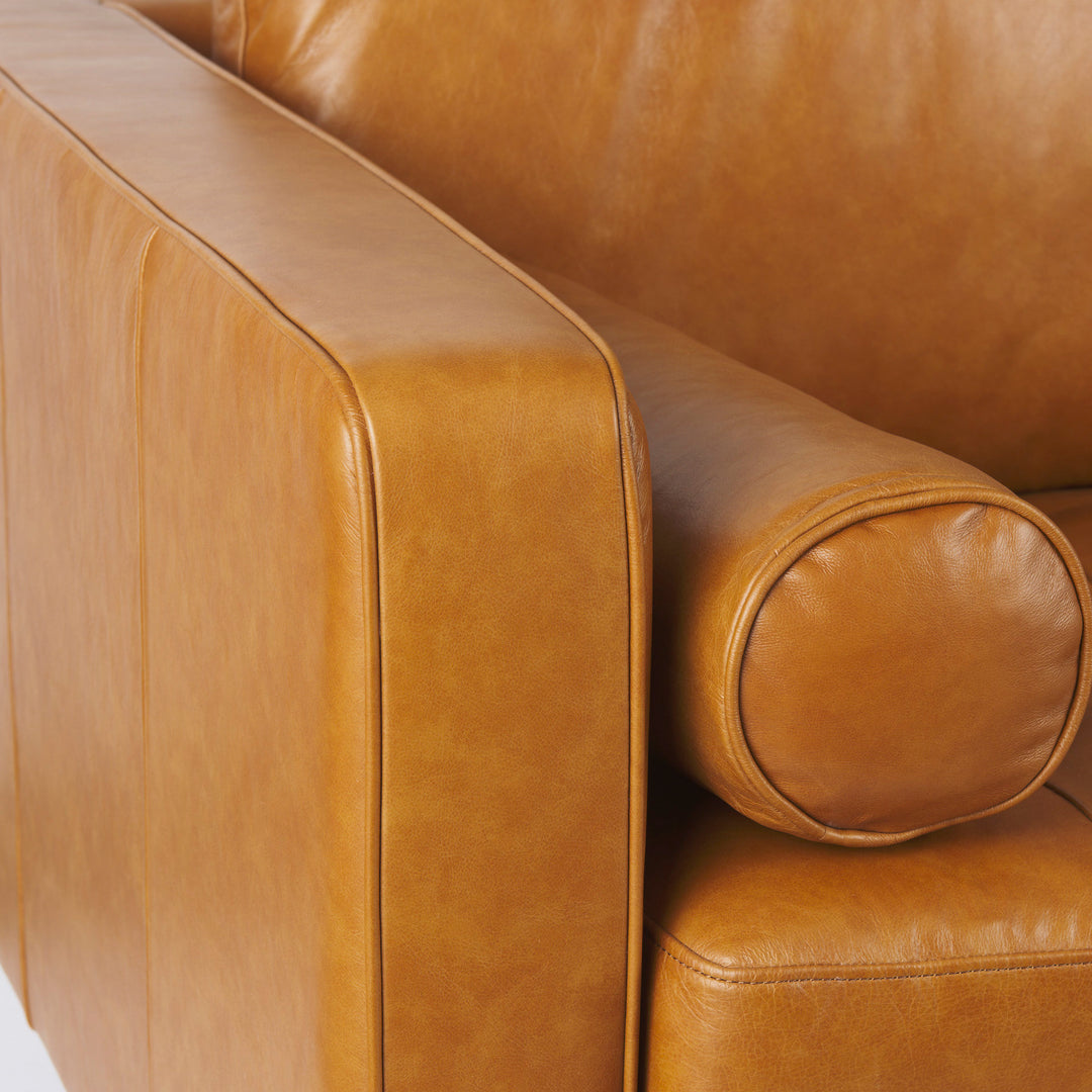 Svend 65.0L x 38.0W x 34.0H Tan Leather Love Seat Sofa