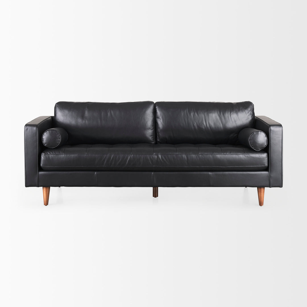 Svend 88.0L x 38.0W x 34.0H Black Leather Sofa