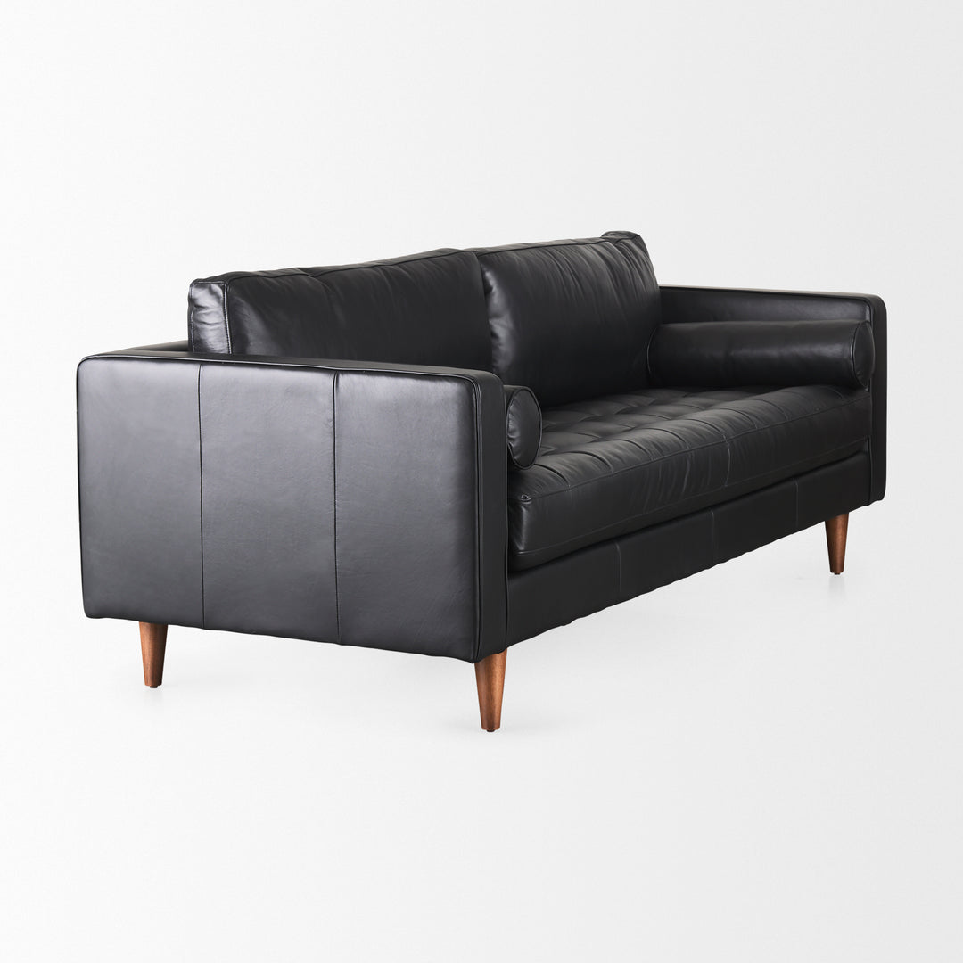 Svend 88.0L x 38.0W x 34.0H Black Leather Sofa