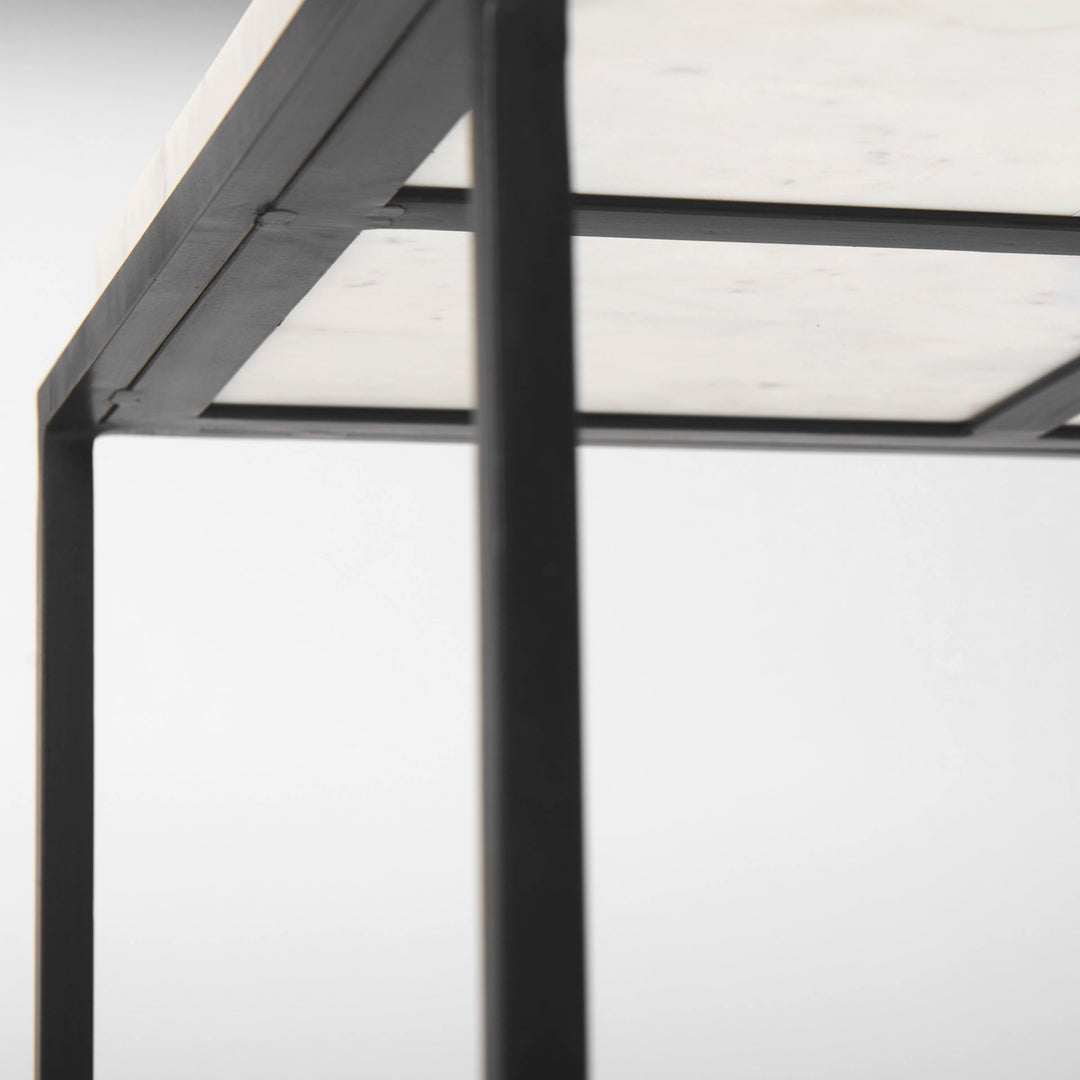 Nathan II 18" x 20" Square Top White Marble and Black Metal End/Side Table