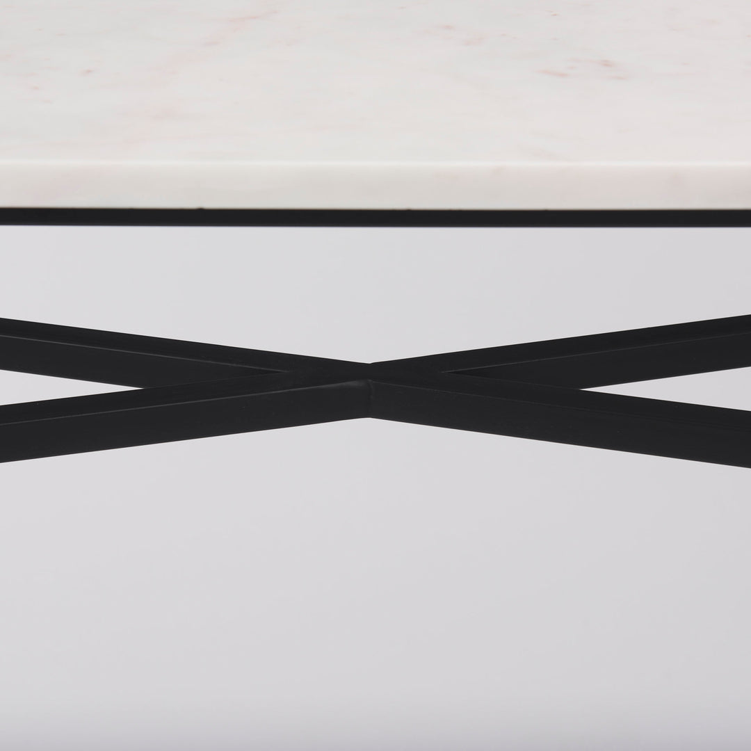 Lucas 50 X 16 X 30 White Marble Top Black Metal Frame Console Table