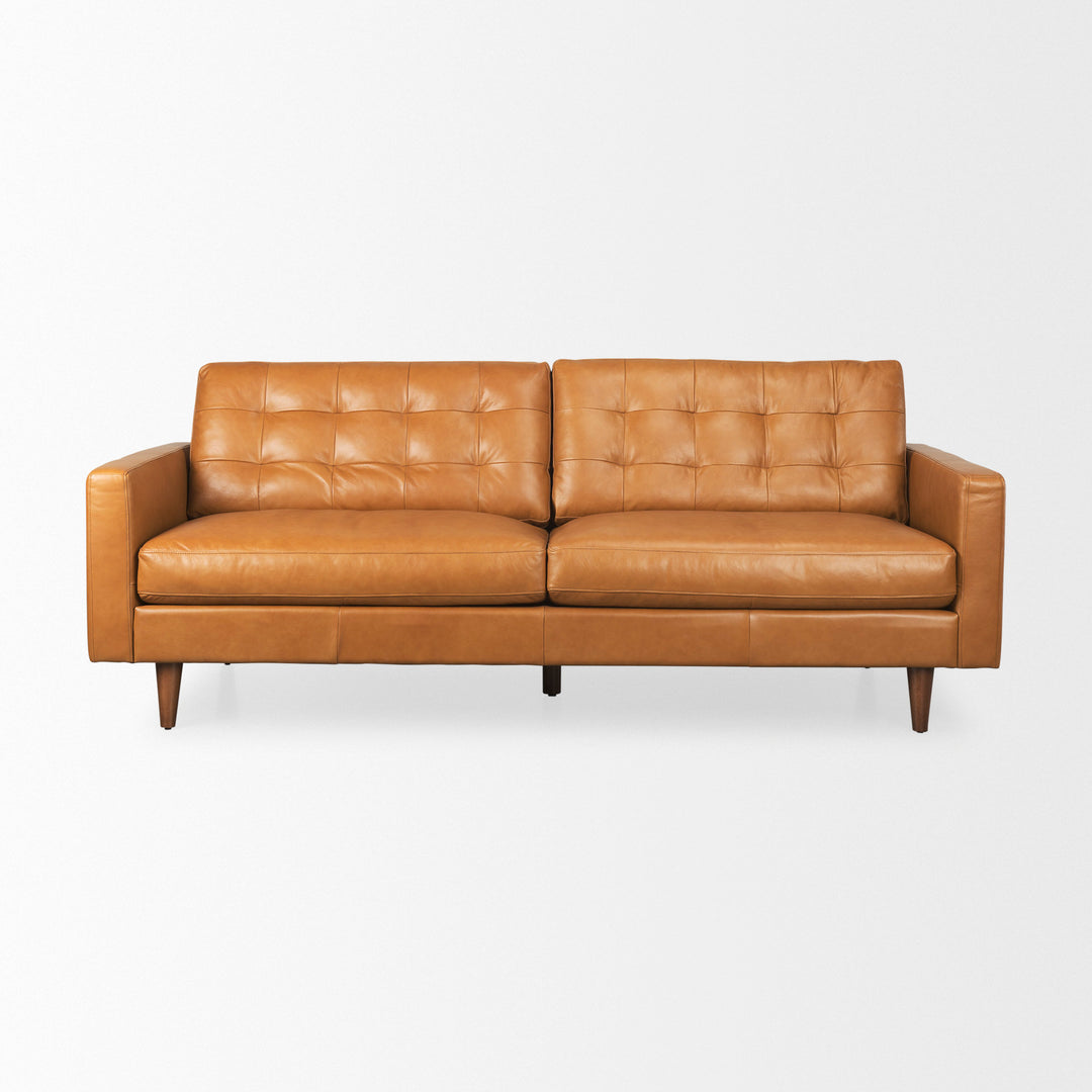 Olaf 88.2L x 37.8W x 35.0H Tan Leather Sofa
