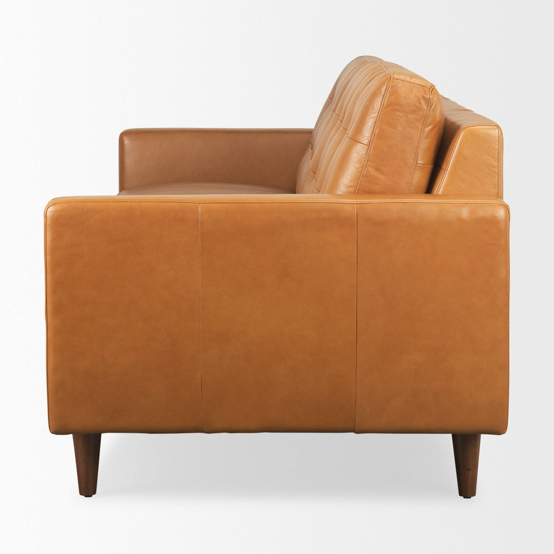 Olaf 88.2L x 37.8W x 35.0H Tan Leather Sofa