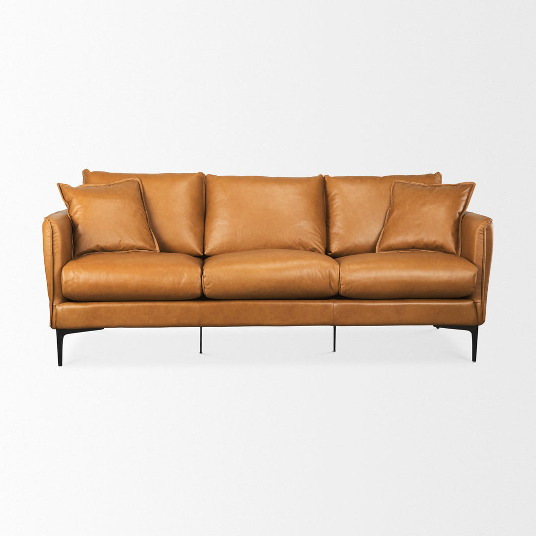 Lake Como 85.8L x 36.6W x 32.3H Tan Leather Three Seater Sofa