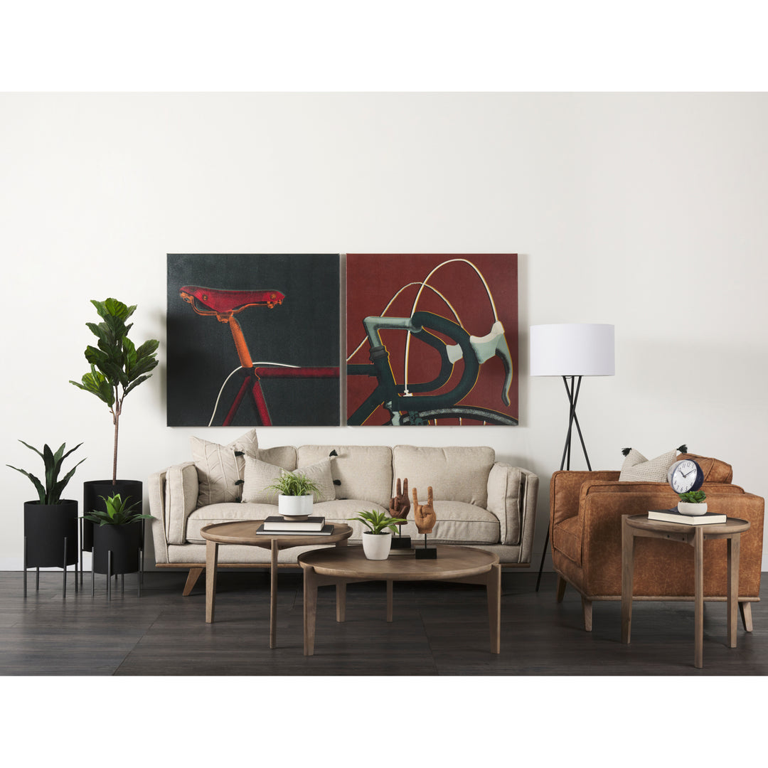 Brooks 90.2L x 34.8W x 33.5H Cream Fabric Three Seater Sofa W/ Medium Brown Wooden Legs