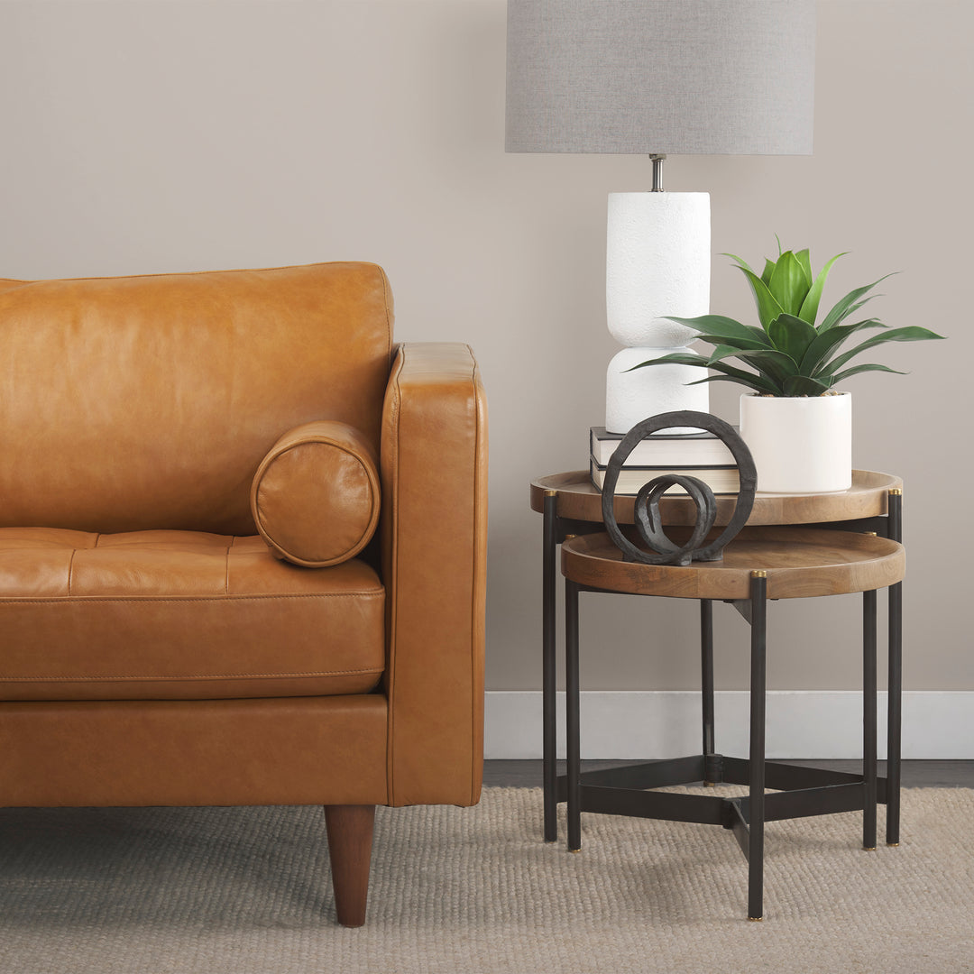 Svend 65.0L x 38.0W x 34.0H Tan Leather Love Seat Sofa