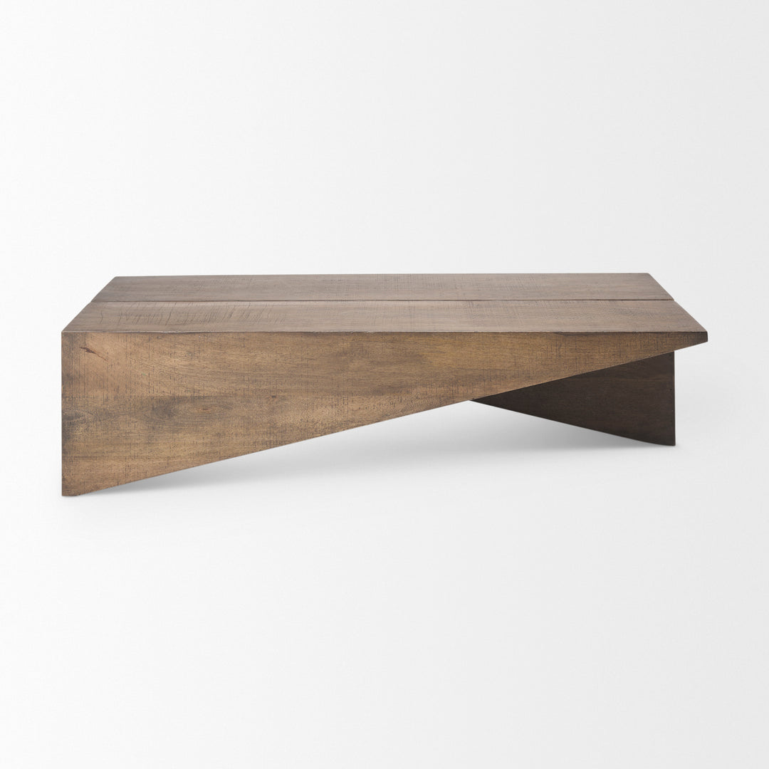 West 55L x 32W x 14H Medium Brown Wooden Angled Coffee Table