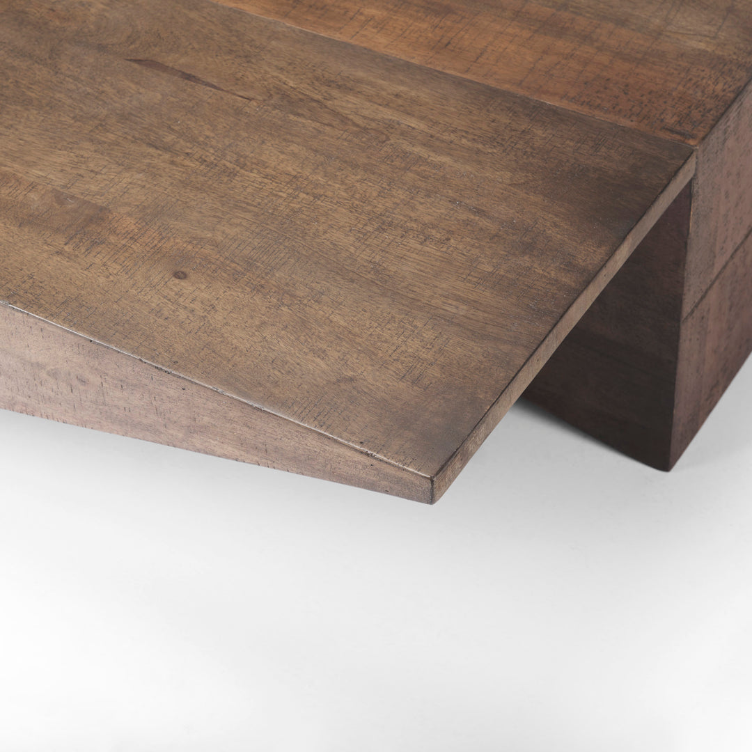 West 55L x 32W x 14H Medium Brown Wooden Angled Coffee Table