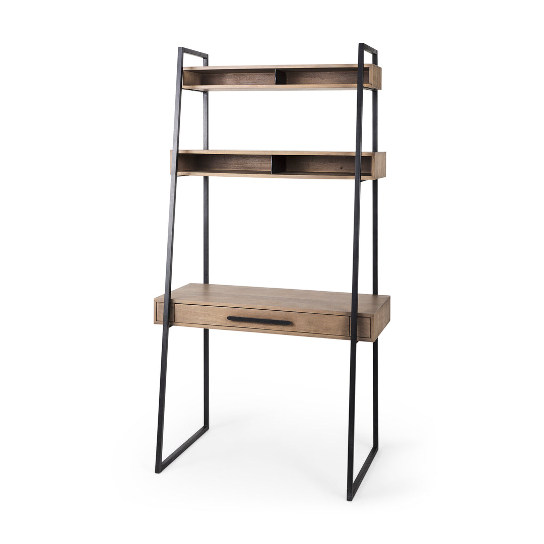 Cordell 42.0L x 25.0W x 78.0H Medium Brown Wood W/Black Metal Office Desk