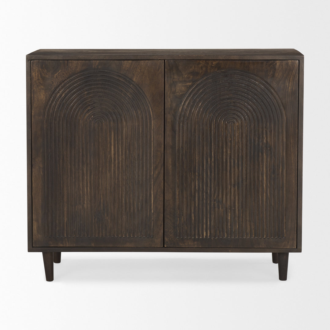 Tucker Dark Brown Wood w/ Carved Arch Pattern 2 Door Cabinet