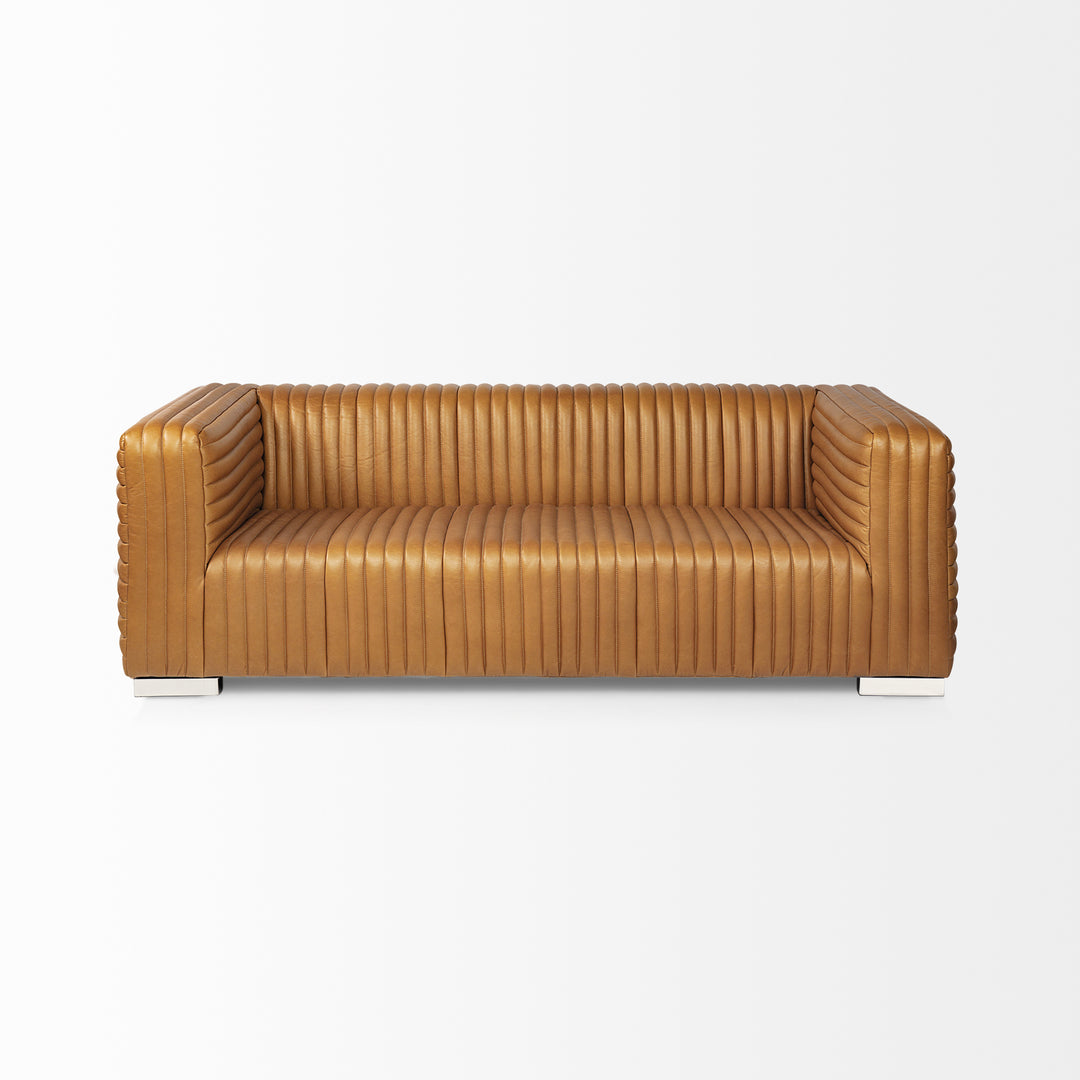 Ricciardo Cognac Leather Three Seater Sofa 82.5L x 38.5W x 26.5H