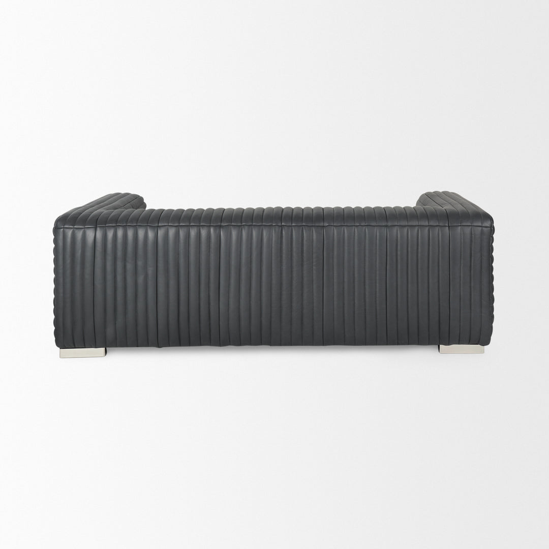 Ricciardo Black Leather Wrapped Three Seater Sofa 82.5L x 38.5W x 26.5H