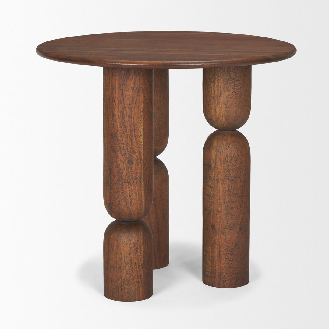 Sonel Pedestal Medium Dark Brown Acacia Wood Foyer Table