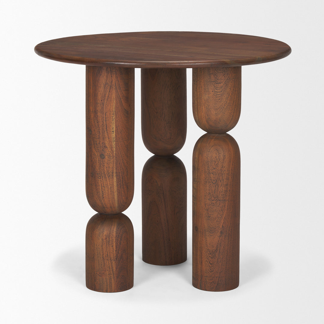Sonel Pedestal Medium Dark Brown Acacia Wood Foyer Table