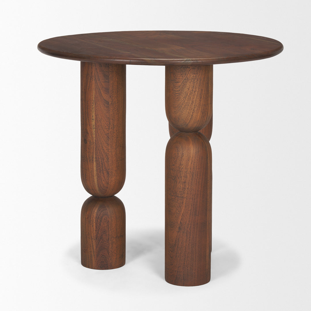 Sonel Pedestal Medium Dark Brown Acacia Wood Foyer Table