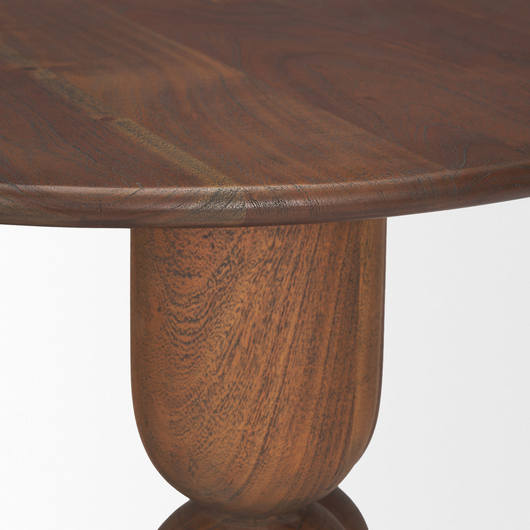 Sonel Pedestal Medium Dark Brown Acacia Wood Foyer Table