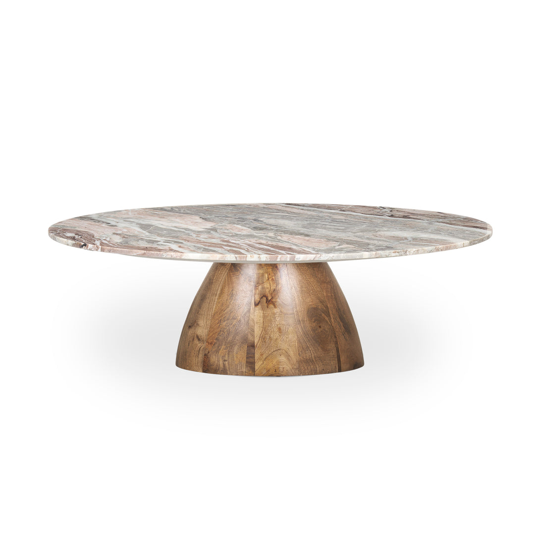 Allyson Round Brown Pedestal w/ Pink Marble Top Coffee Table