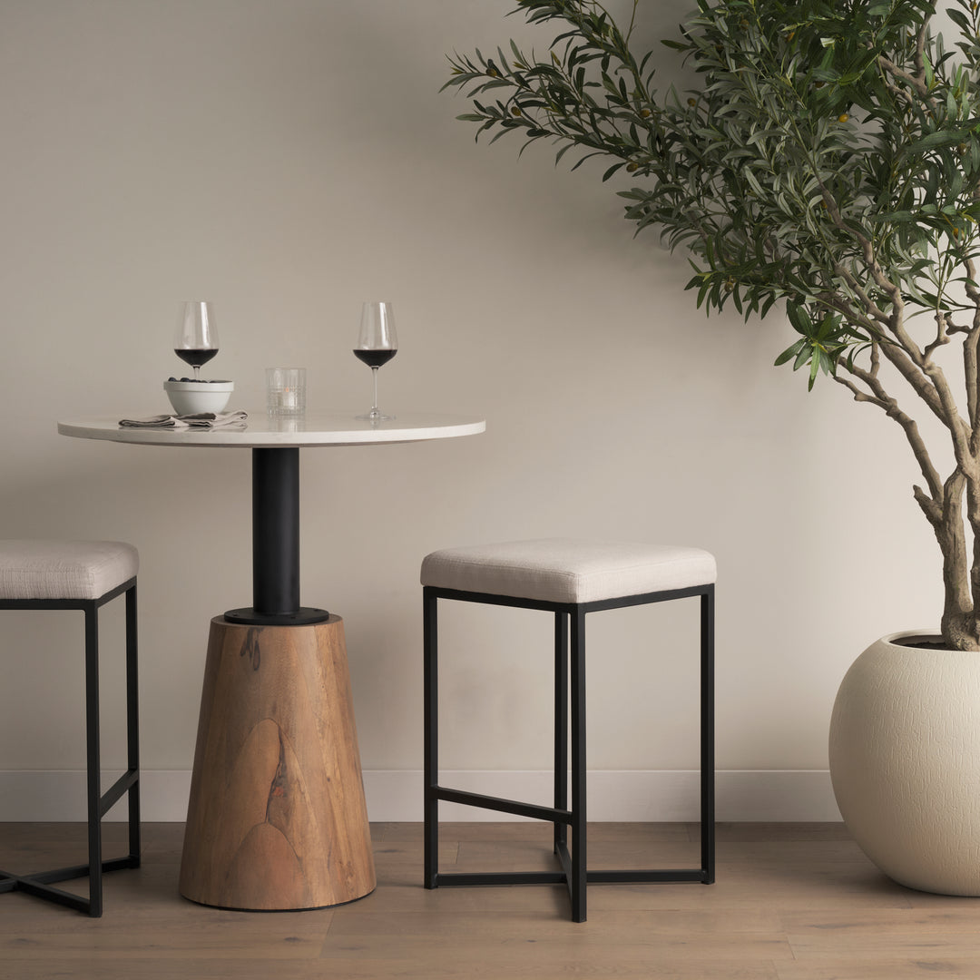 Frodo 26" Seat Height White Fabric Seat Black Metal Base Stool