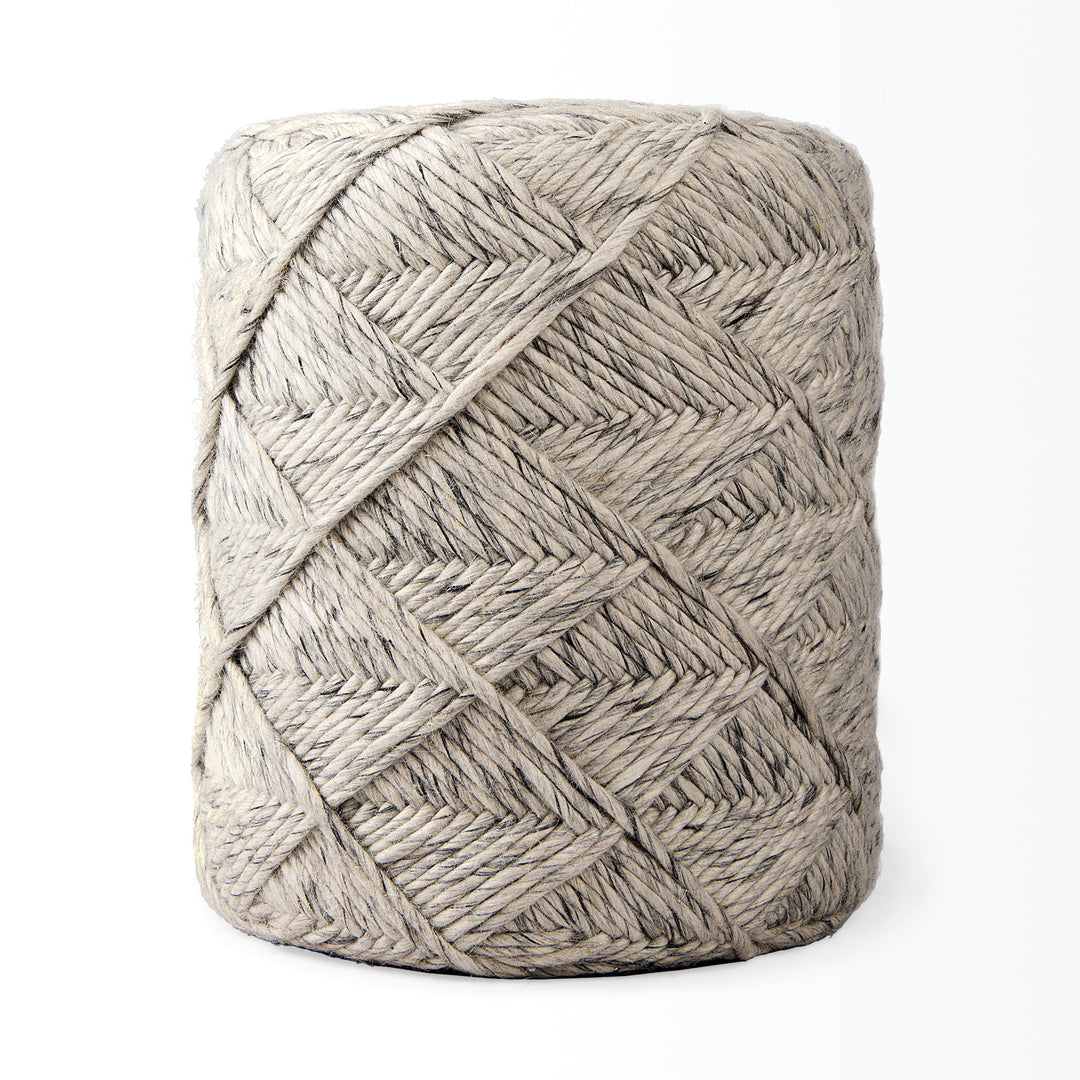 Esfera 17.7L x 15.7W x 15.7H Beige Chevron Woven Round Pouf