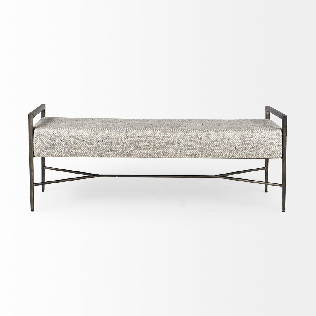 Charlotte  55.0L Gray Herringbone Fabric Seat w/ Antique Nickel Metal Frame Bench