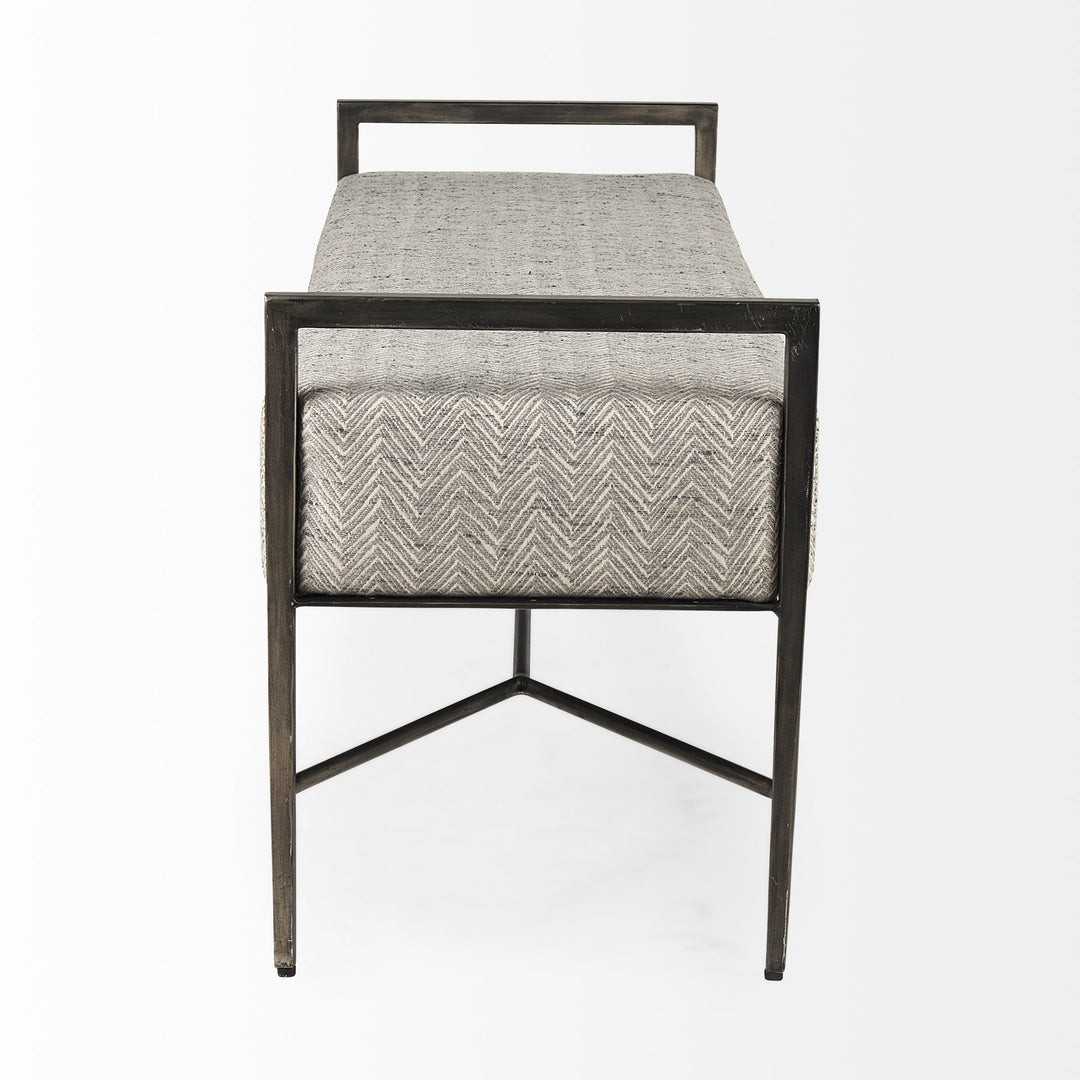 Charlotte  55.0L Gray Herringbone Fabric Seat w/ Antique Nickel Metal Frame Bench