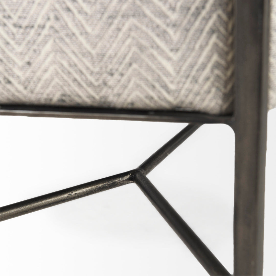 Charlotte  55.0L Gray Herringbone Fabric Seat w/ Antique Nickel Metal Frame Bench