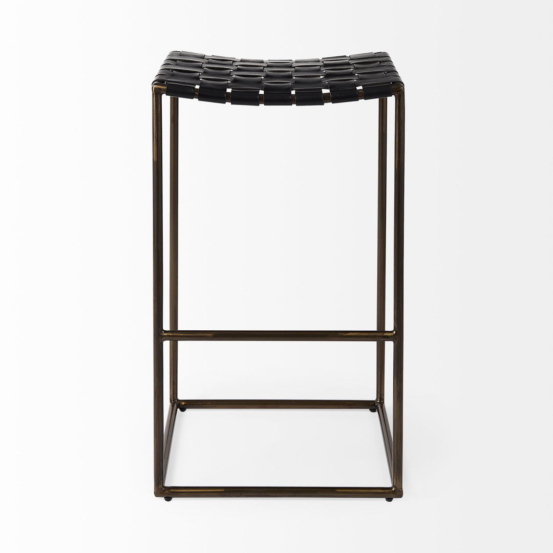 Clarissa 18.0L x 16.0W x 30.25H Black Woven Leather Seat W/ Gold Frame Bar Stool