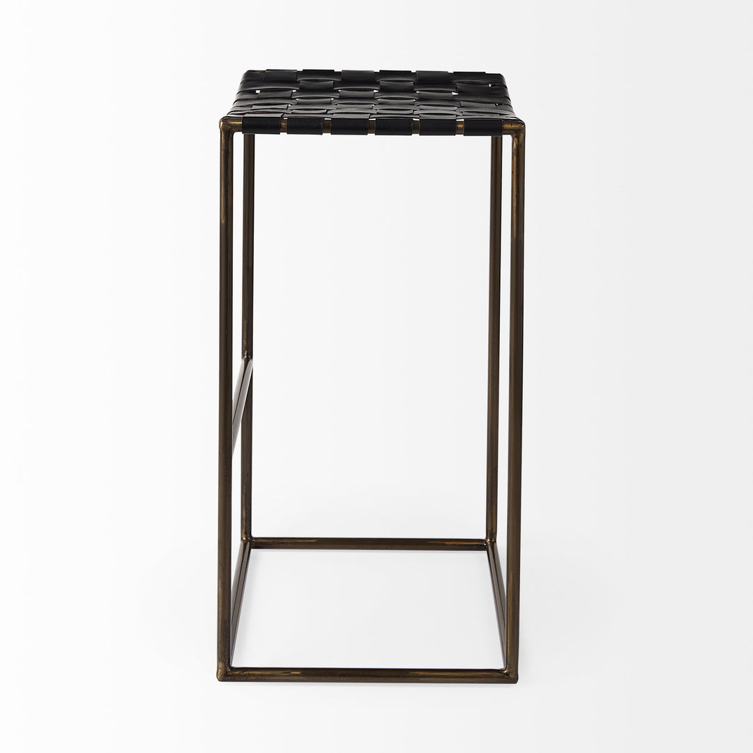 Clarissa 18.0L x 16.0W x 30.25H Black Woven Leather Seat W/ Gold Frame Bar Stool