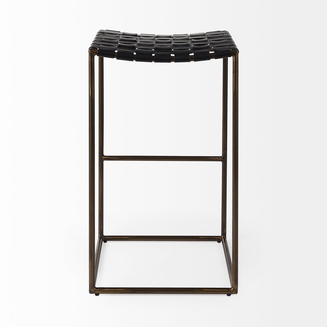 Clarissa 18.0L x 16.0W x 30.25H Black Woven Leather Seat W/ Gold Frame Bar Stool