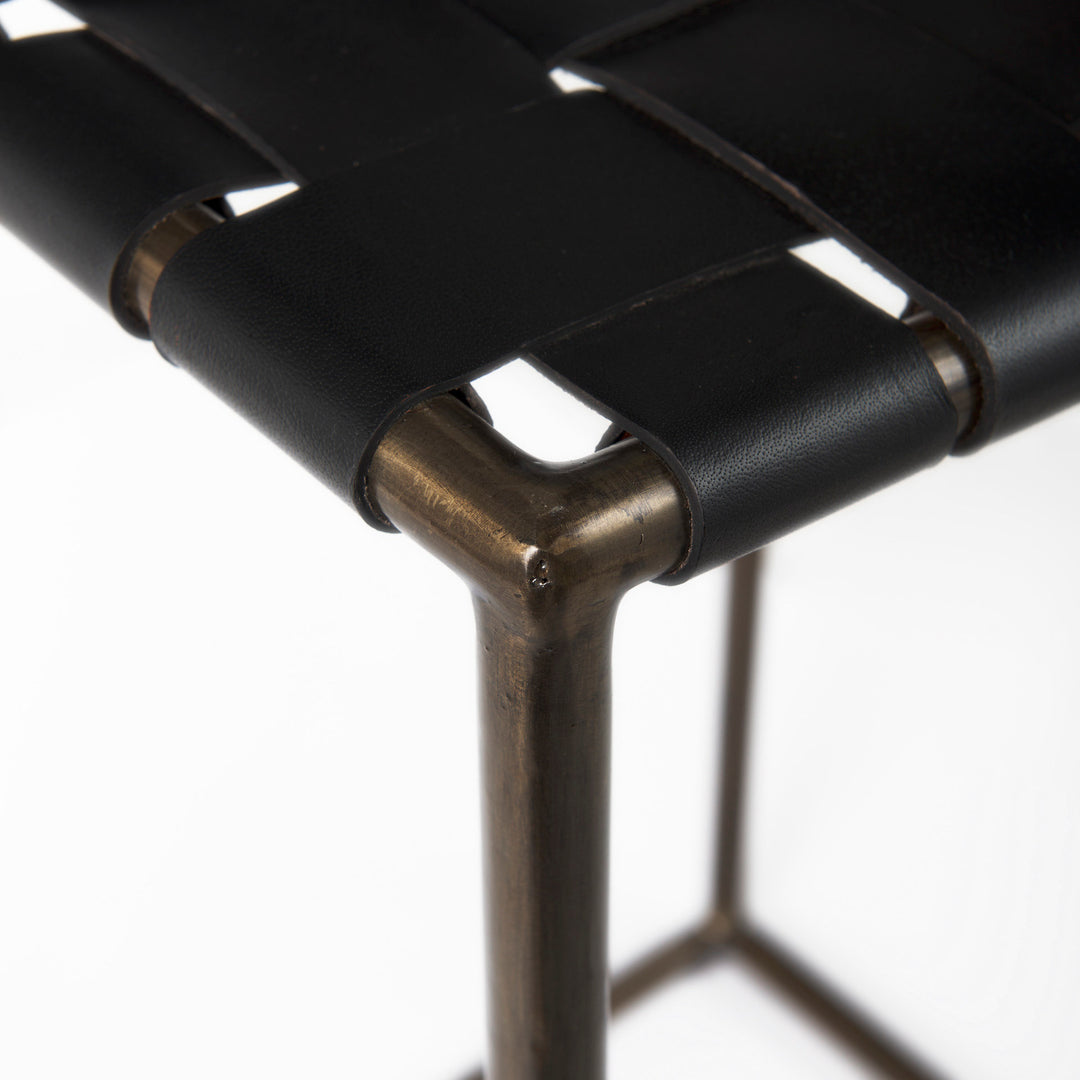 Clarissa 18.0L x 16.0W x 30.25H Black Woven Leather Seat W/ Gold Frame Bar Stool